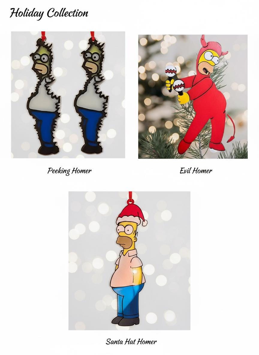 Funny Homer Simpson “Hiding in the Bush” Ornament – Evil Homer, Santa Homer, and Planter Editions | 3D Printed Christmas Tree or Desk Décor