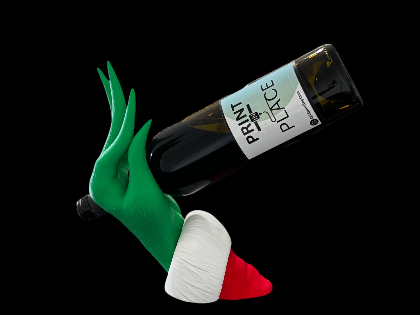 3D Printed Grinch Hand Wine Bottle Holder – Unique Holiday Table Decor & Gift