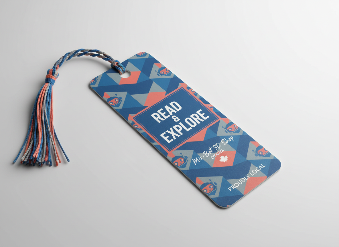 Bookmark with geometric design and tassel on a light gray background