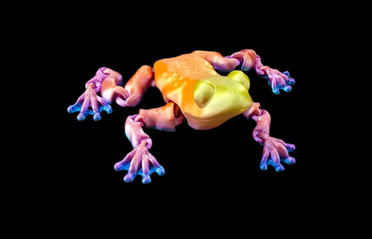 Colorful frog toy on a black background