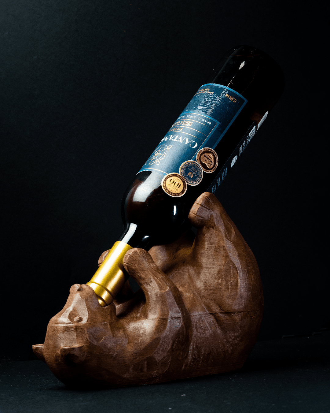3D Printed Bear Wine Bottle Holder – Playful Animal Decor & Unique Gift