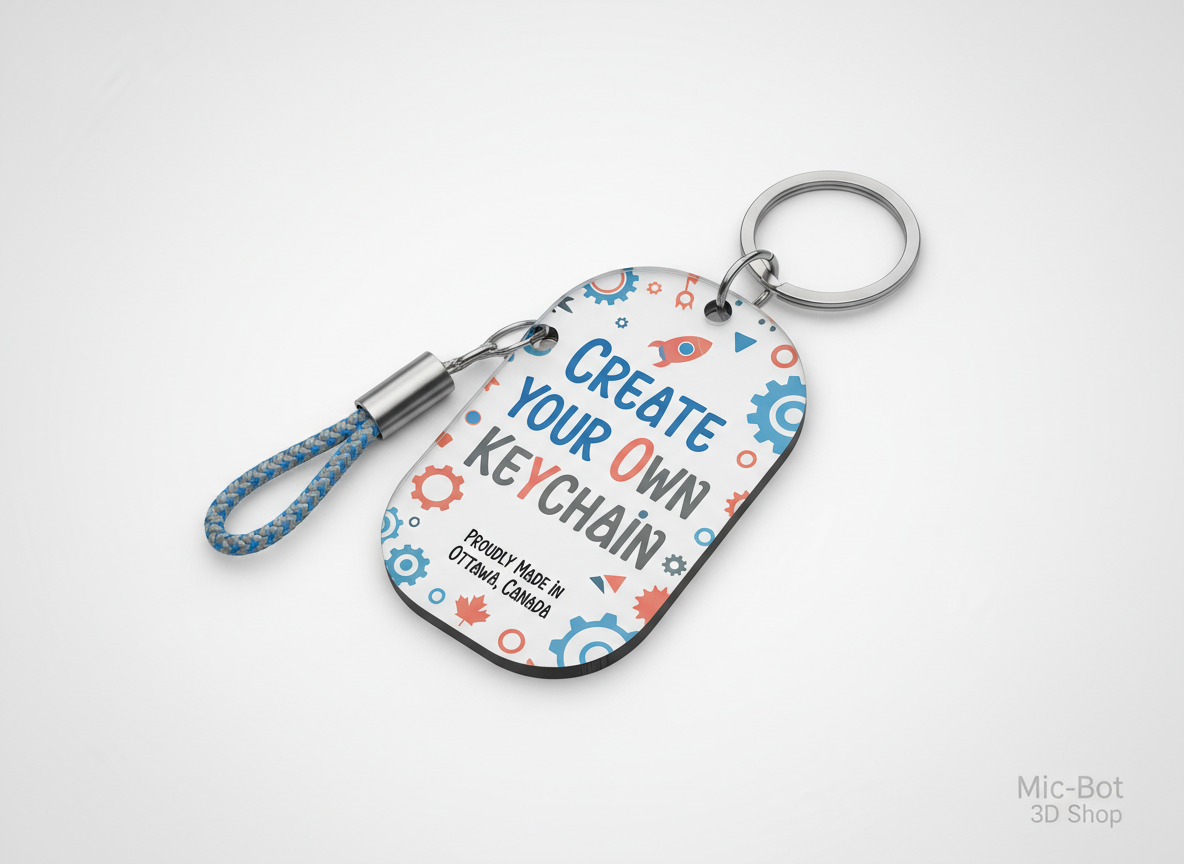 Keychain with text 'Create your own keychain' on a white background