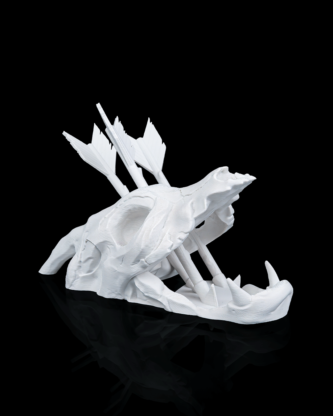 3D printed Primal Skull Dice Tower and tray for tabletop gaming, made in Ottawa, Canada.