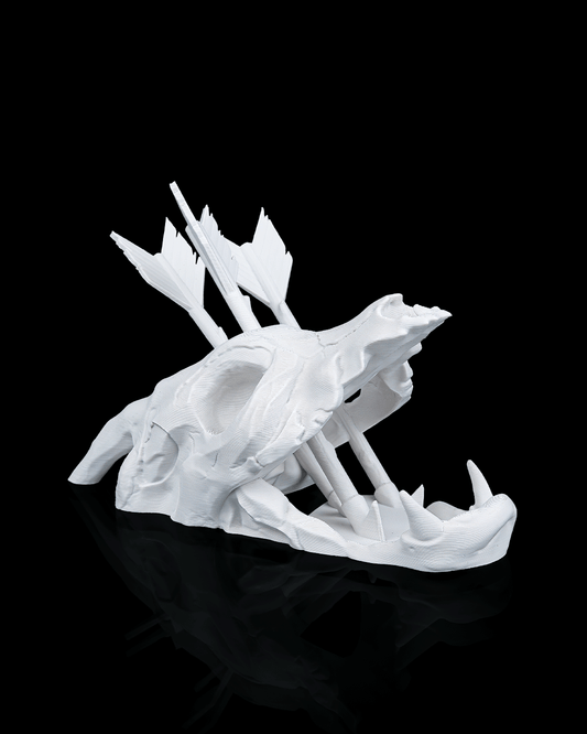 3D printed Primal Skull Dice Tower and tray for tabletop gaming, made in Ottawa, Canada.
