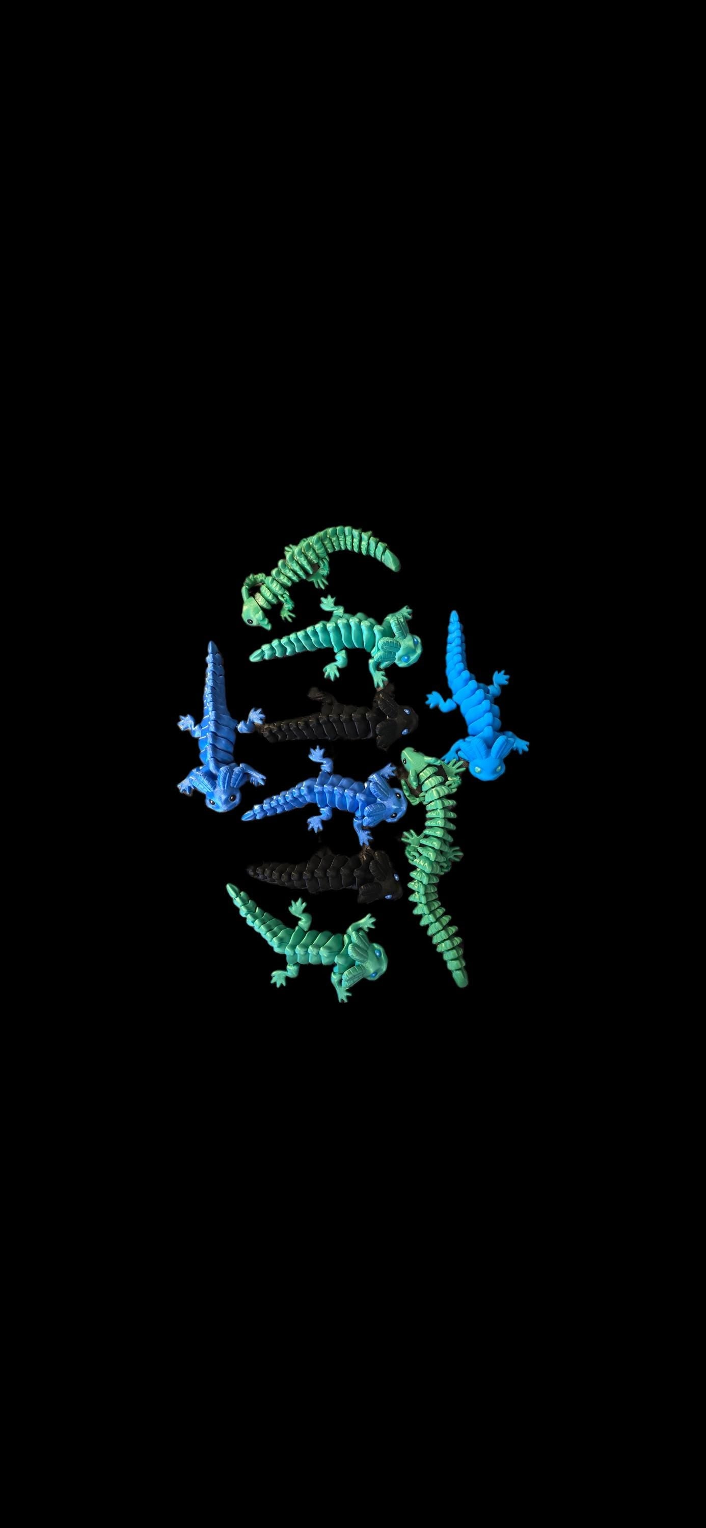 Colorful lizard design on a black background