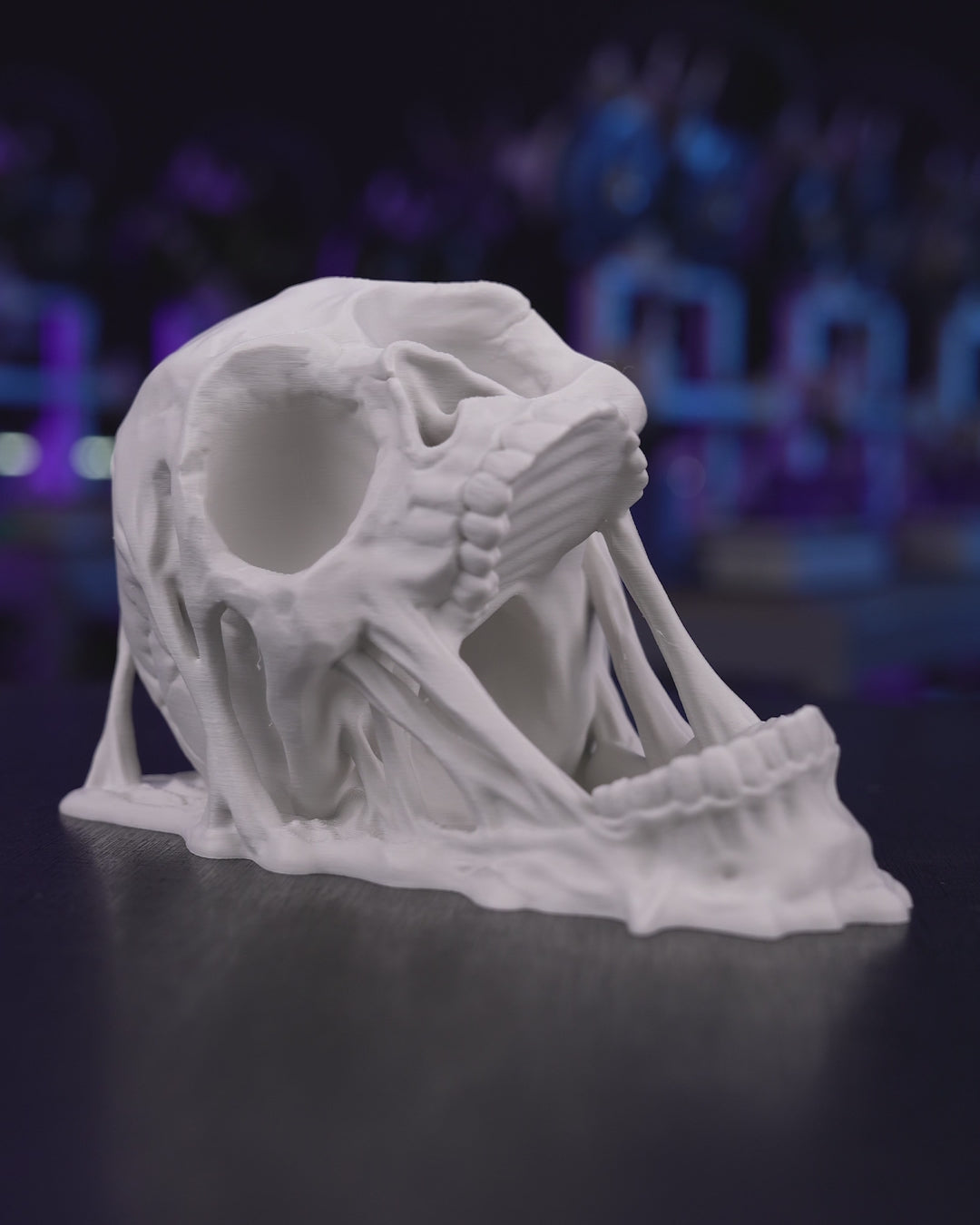 3D printed Doom Skull Dice Tower and tray for tabletop gaming, made in Ottawa, Canada.